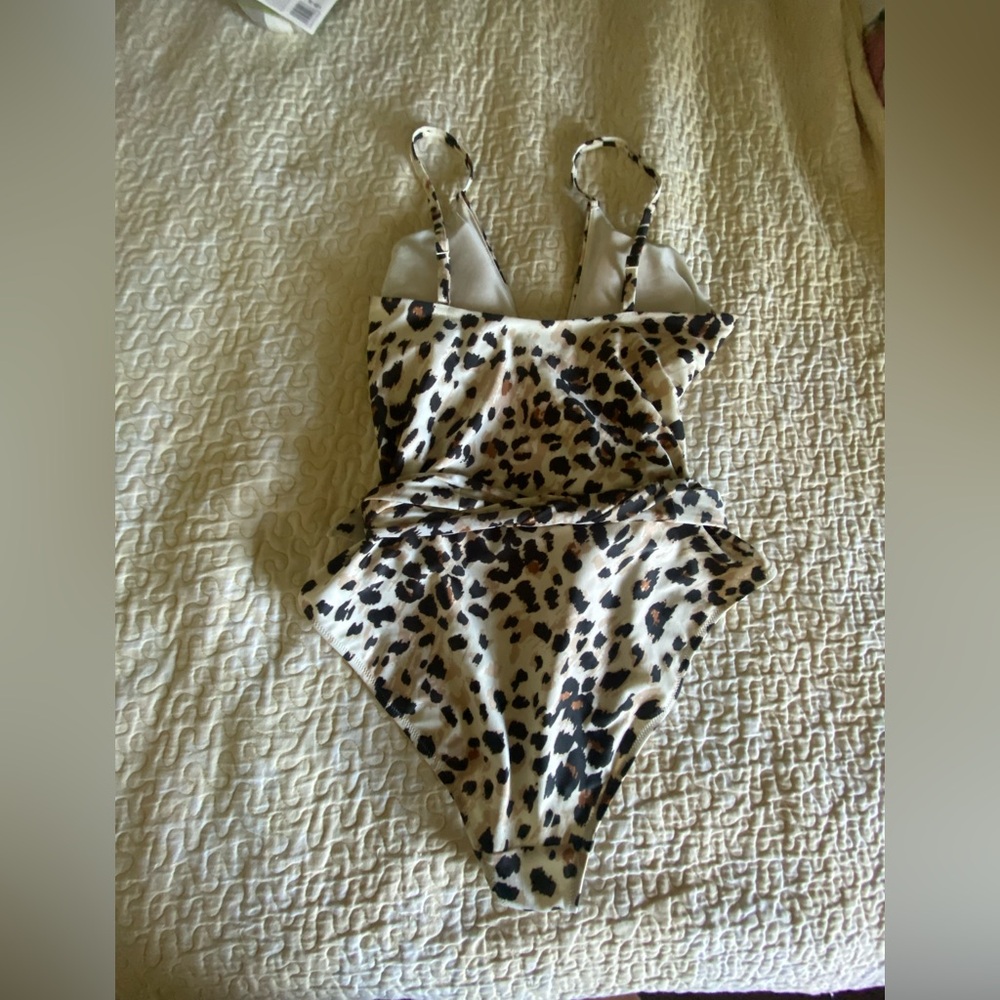 Aerie Wrap Animal Print Leopard Brown and Black One Piece Swimsuit - Picture 2 of 2